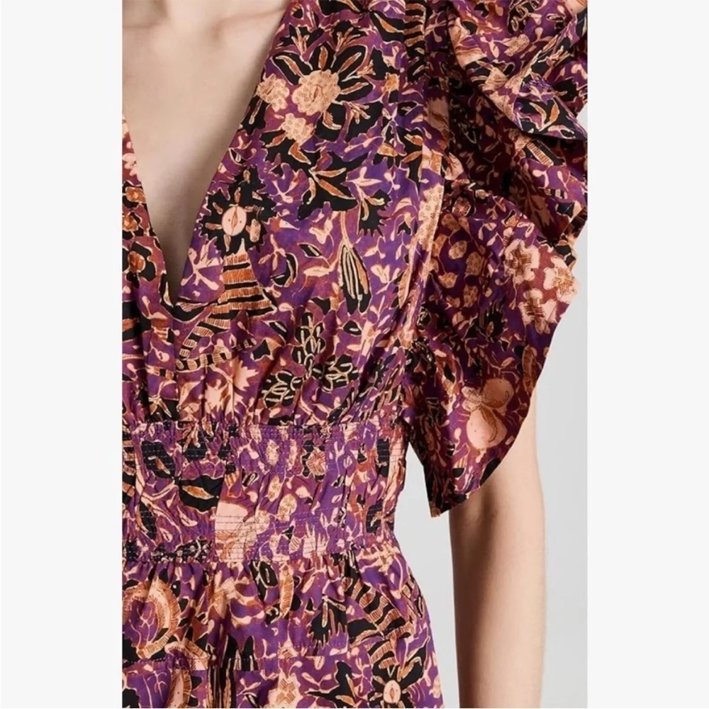 ULLA JOHNSON Kiri Dress Floral Print Ruffle Dress 100% Cotton Orange Size 10